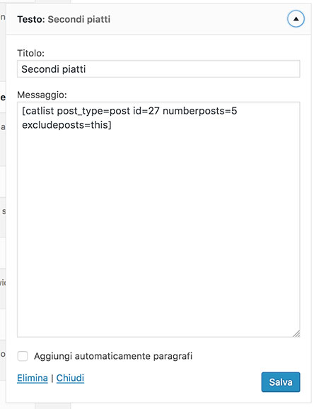 Widget con selezione post riferiti ai secondi piatti